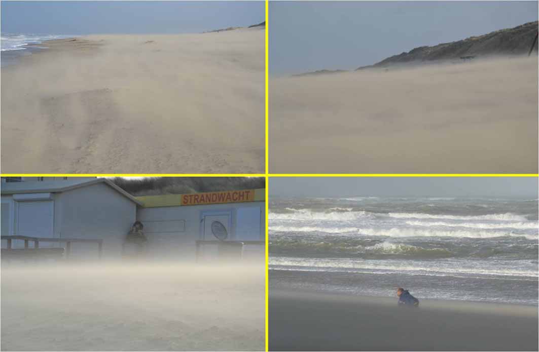 stuivend zand windkracht 11 strand