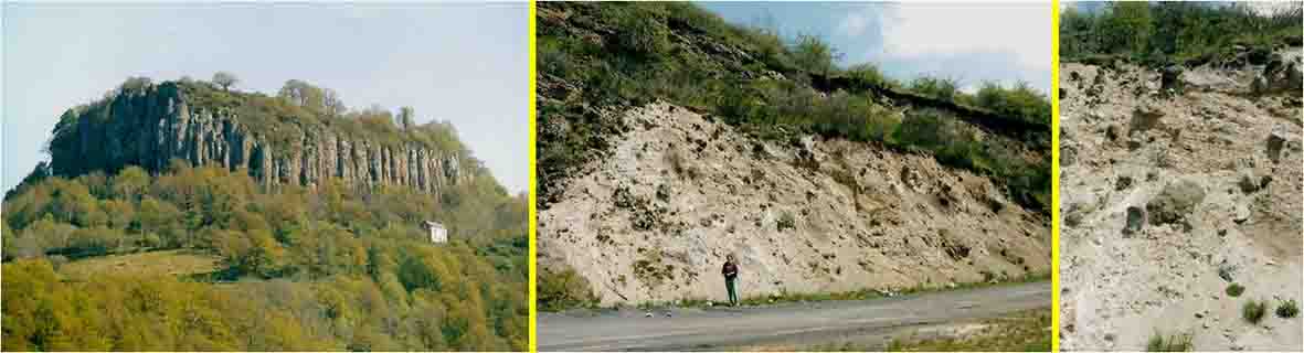 Basaltzuilen en andere vulkanische afzettingen in de Auvergne
