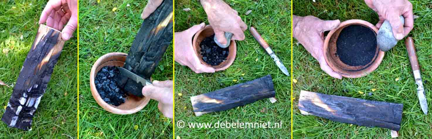 houtskool voor houtteer en pek prehistorische lijm